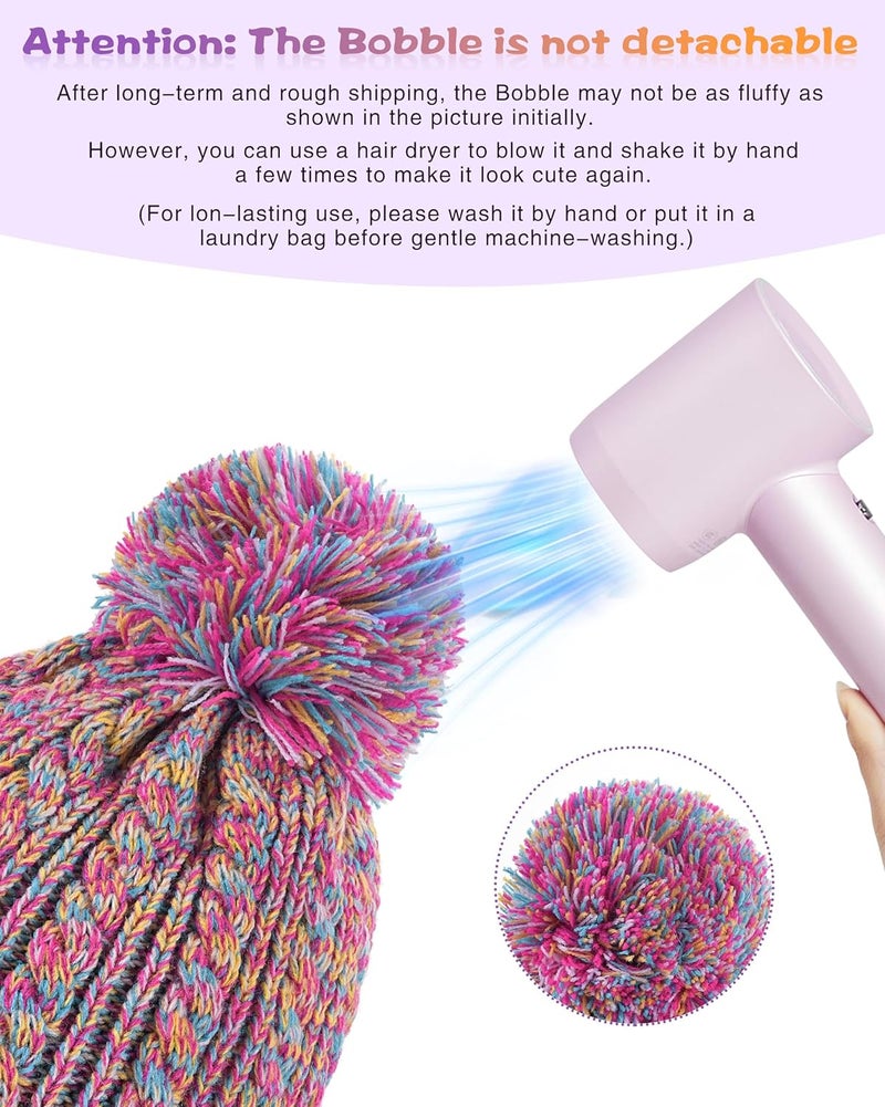 Clothclose Winter Hats for Kids - Kids Beanie, Toddler Knit Girls Winter Hat with Cute Pom-Pom Warm Fleece - Image 2